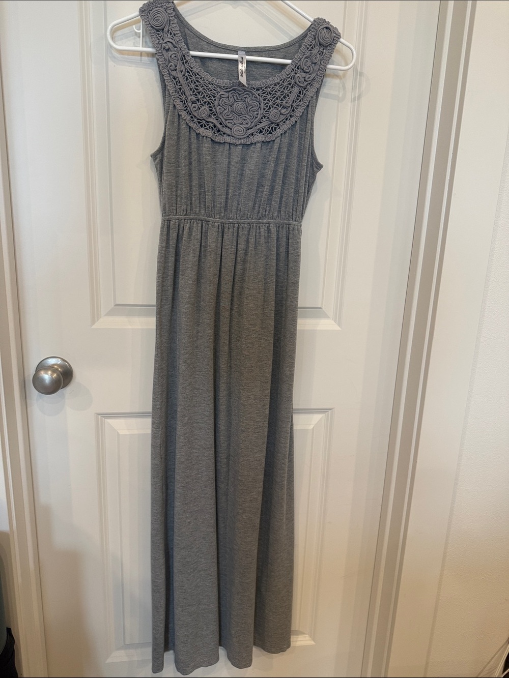 White Mark Light Gray Crochet Yoke Dress